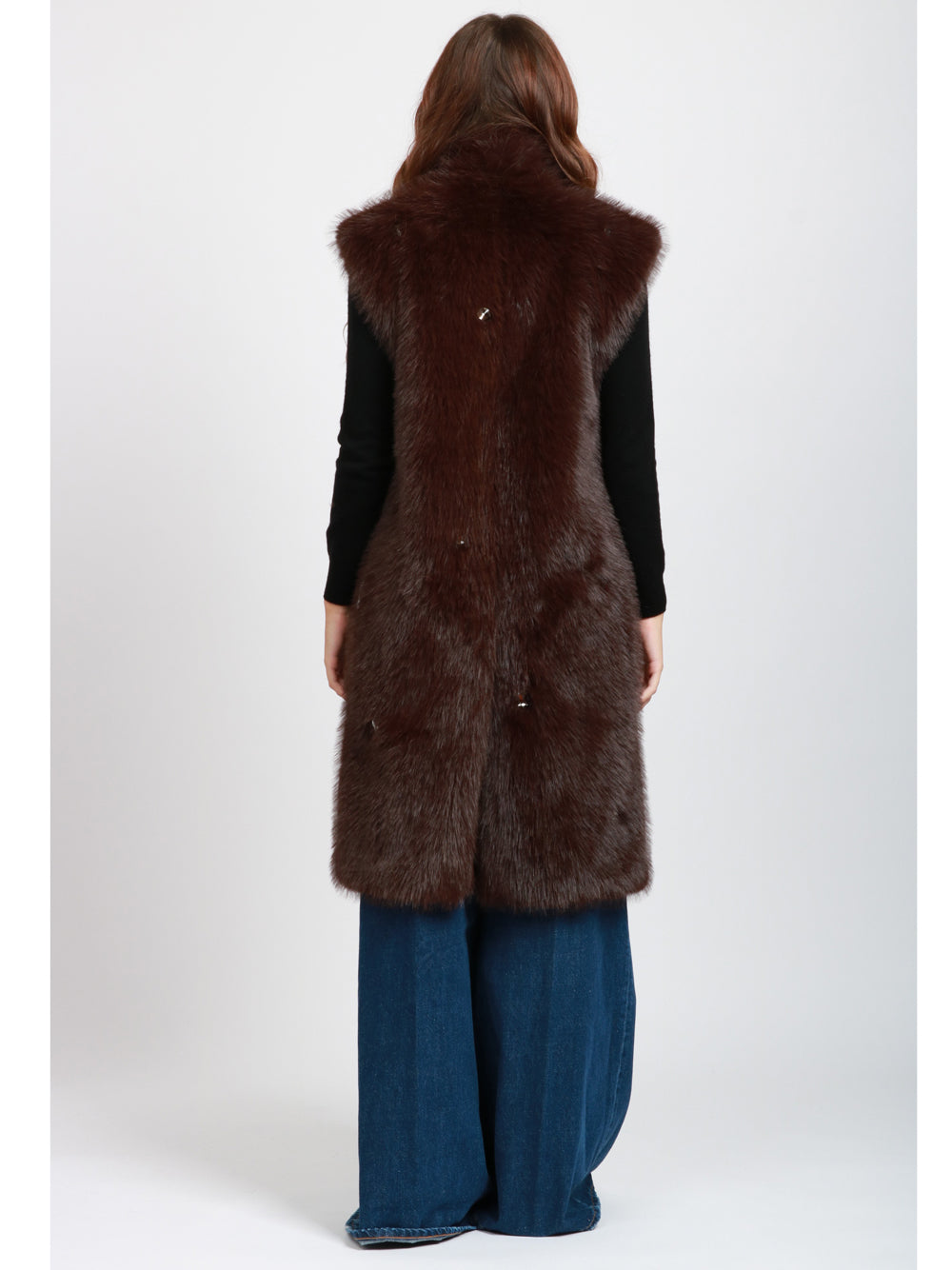 SWORD 6644 Gilet in Ecopelliccia Marrone con Pietre Marrone