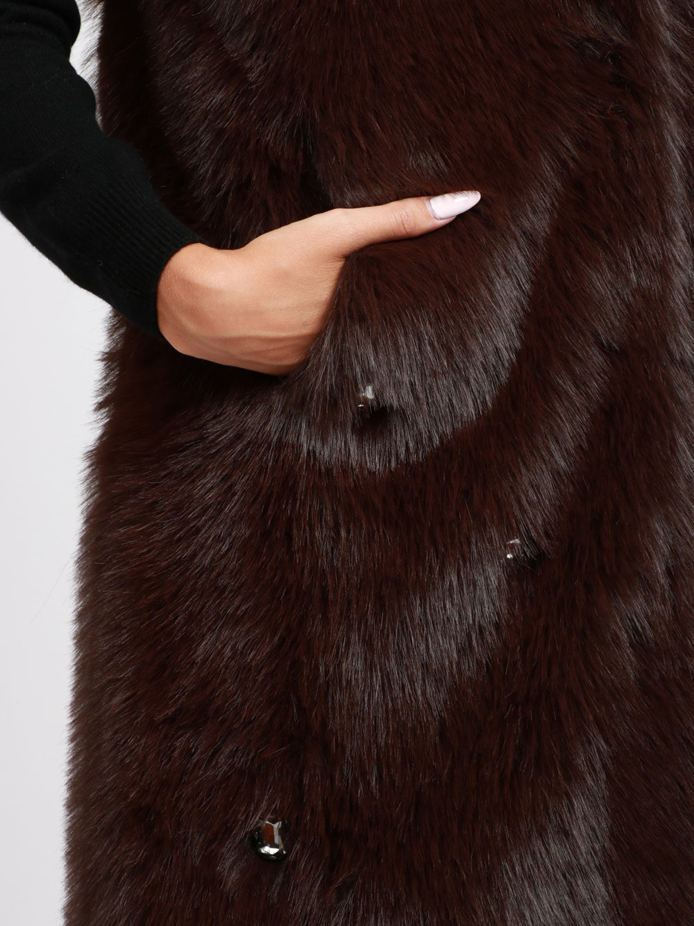 SWORD 6644 Gilet in Ecopelliccia Marrone con Pietre Marrone