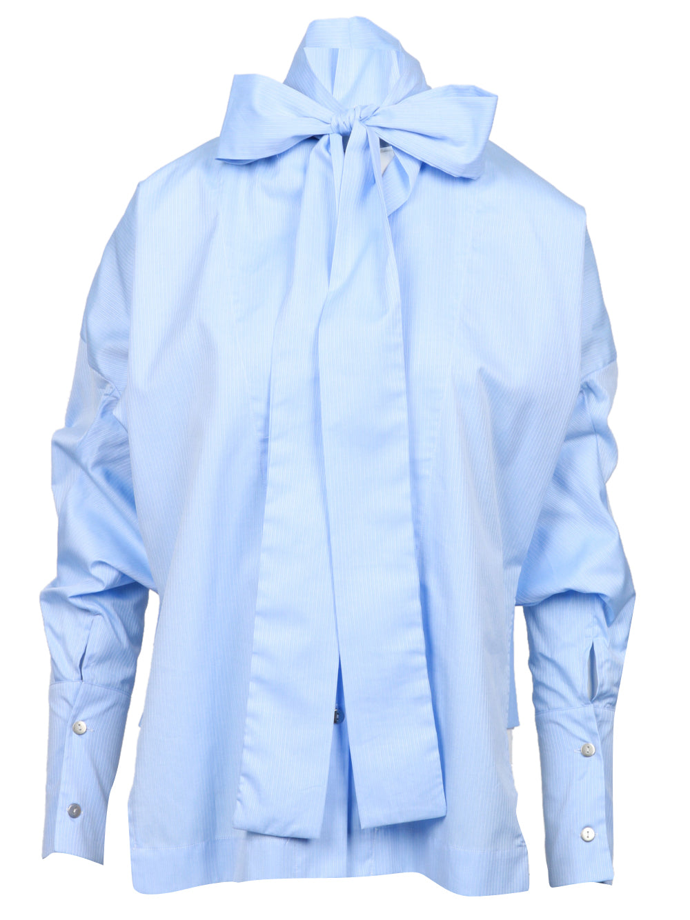 THE LATEST Camicia Cecilia in Cotone a Righe Celeste e Bianca con Fiocco Azzurro
