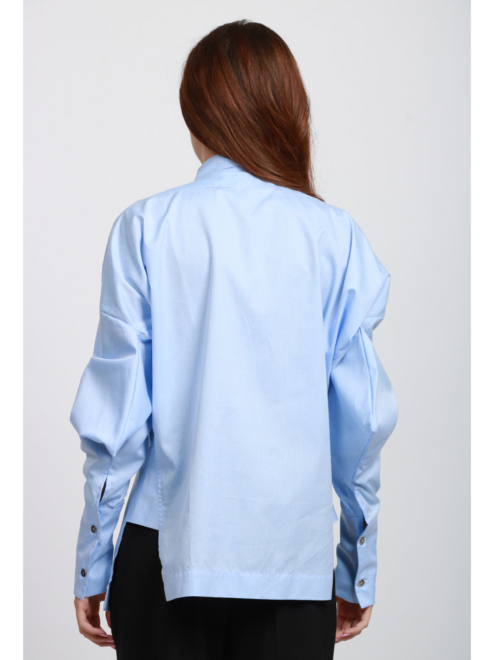 THE LATEST Camicia Cecilia in Cotone a Righe Celeste e Bianca con Fiocco Azzurro