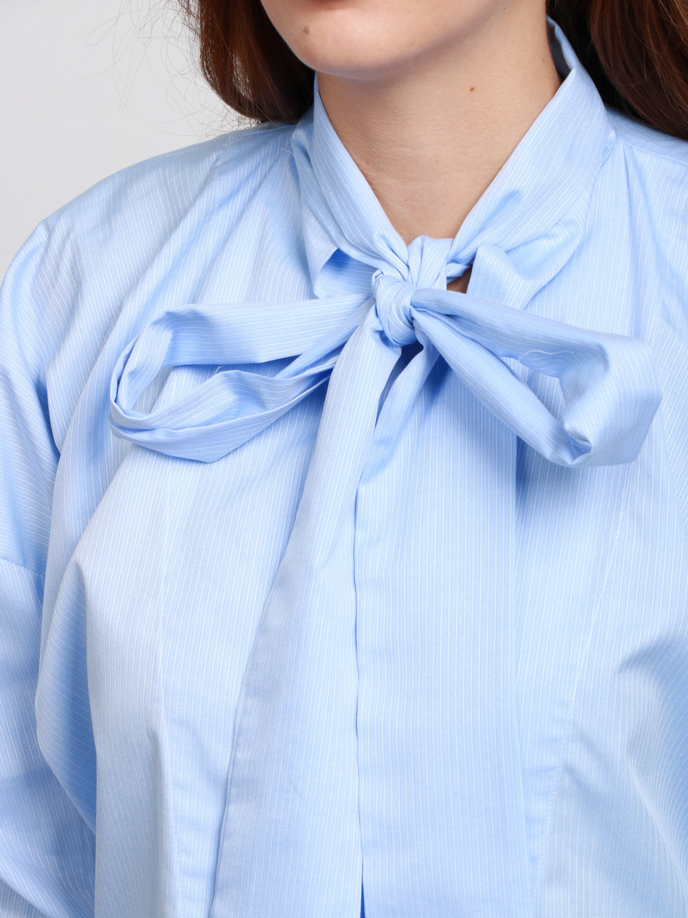 THE LATEST Camicia Cecilia in Cotone a Righe Celeste e Bianca con Fiocco Azzurro