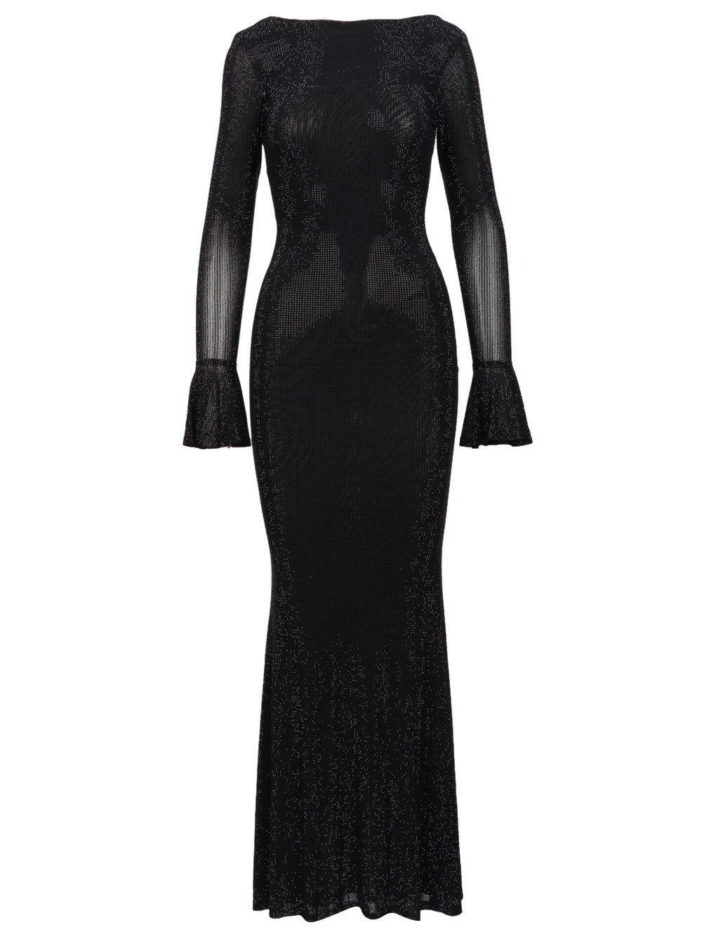 TWENTY FOURHAITCH Vestito Algedi Lungo in Strass Nero con Scollo sul Retro Nero