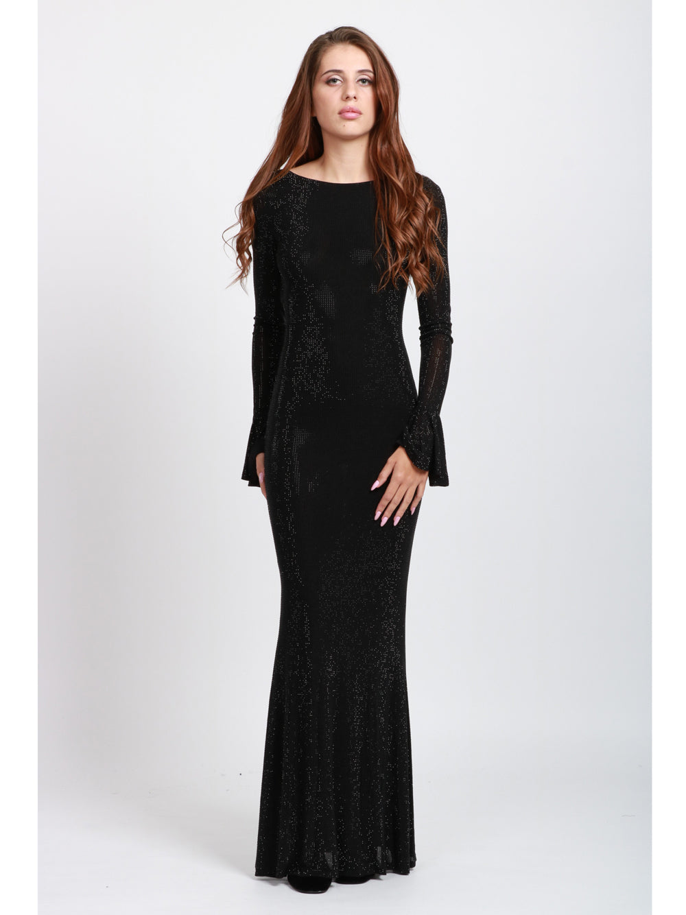 TWENTY FOURHAITCH Vestito Algedi Lungo in Strass Nero con Scollo sul Retro Nero