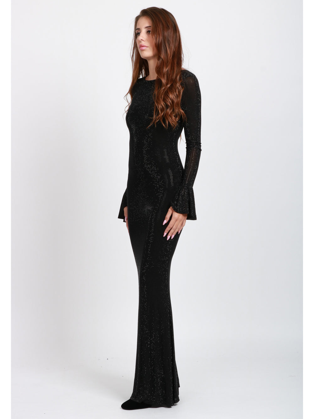 TWENTY FOURHAITCH Vestito Algedi Lungo in Strass Nero con Scollo sul Retro Nero