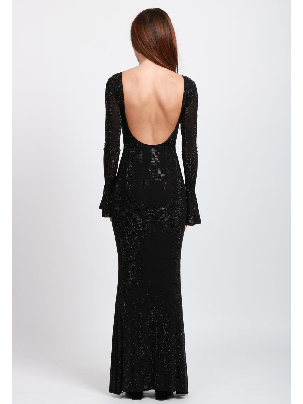 TWENTY FOURHAITCH Vestito Algedi Lungo in Strass Nero con Scollo sul Retro Nero