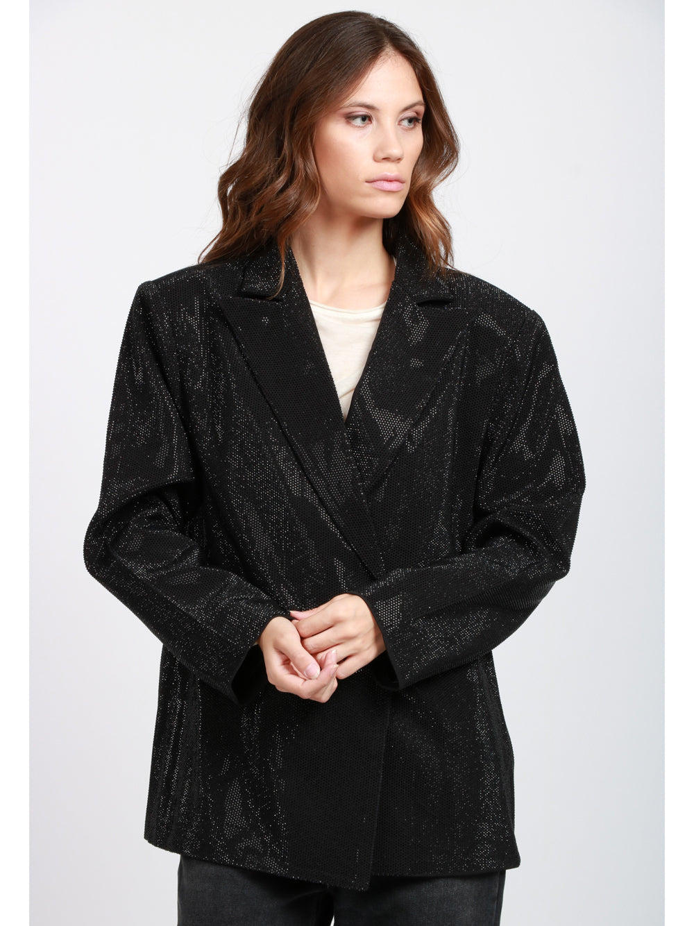 TWENTY FOURHAITCH Giacca Alper Doppiopetto Nera con Strass Nero