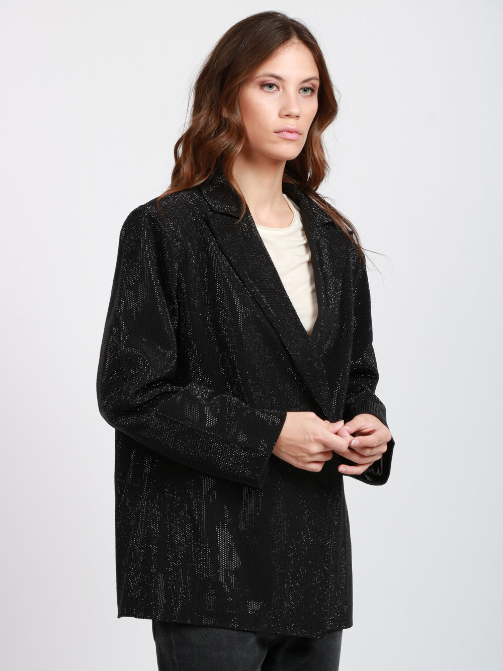 TWENTY FOURHAITCH Giacca Alper Doppiopetto Nera con Strass Nero