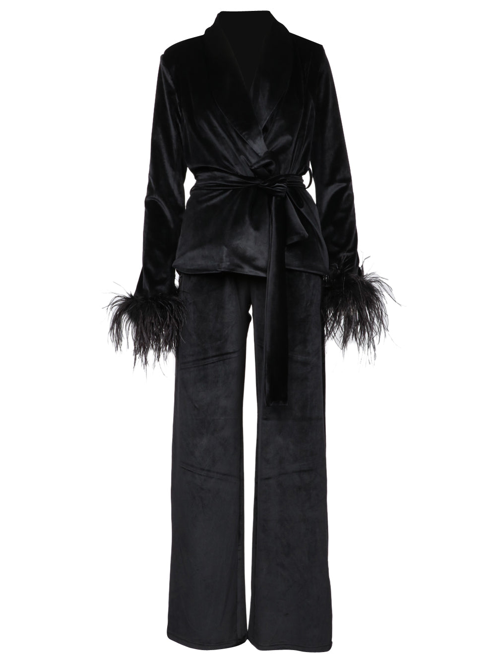 TWENTY FOURHAITCH Tailleur Ela in Velluto Nero con Piume Nero