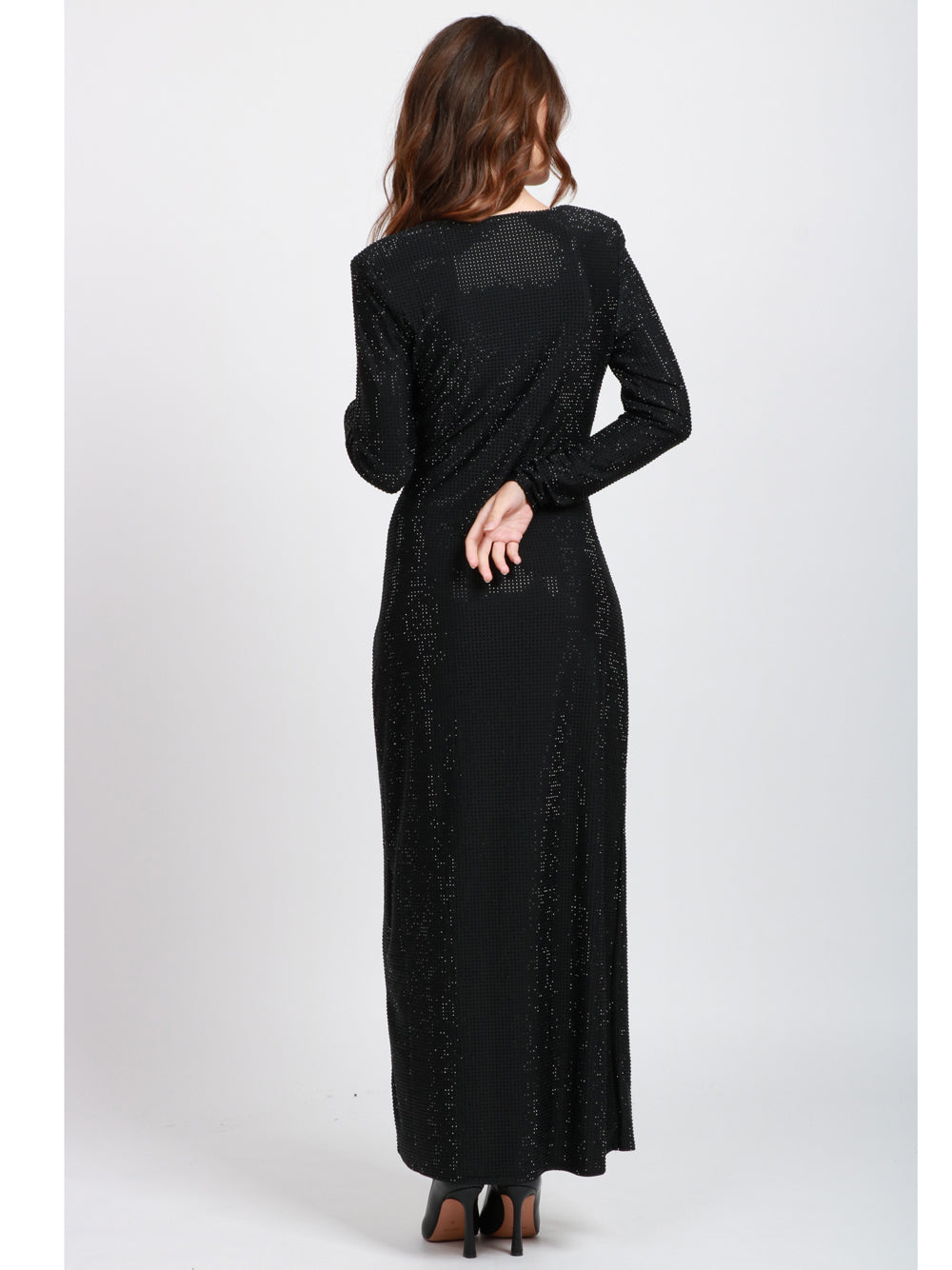 TWENTY FOURHAITCH Vestito Ipek Lungo in Strass Nero con Drappeggio sul Davanti Nero