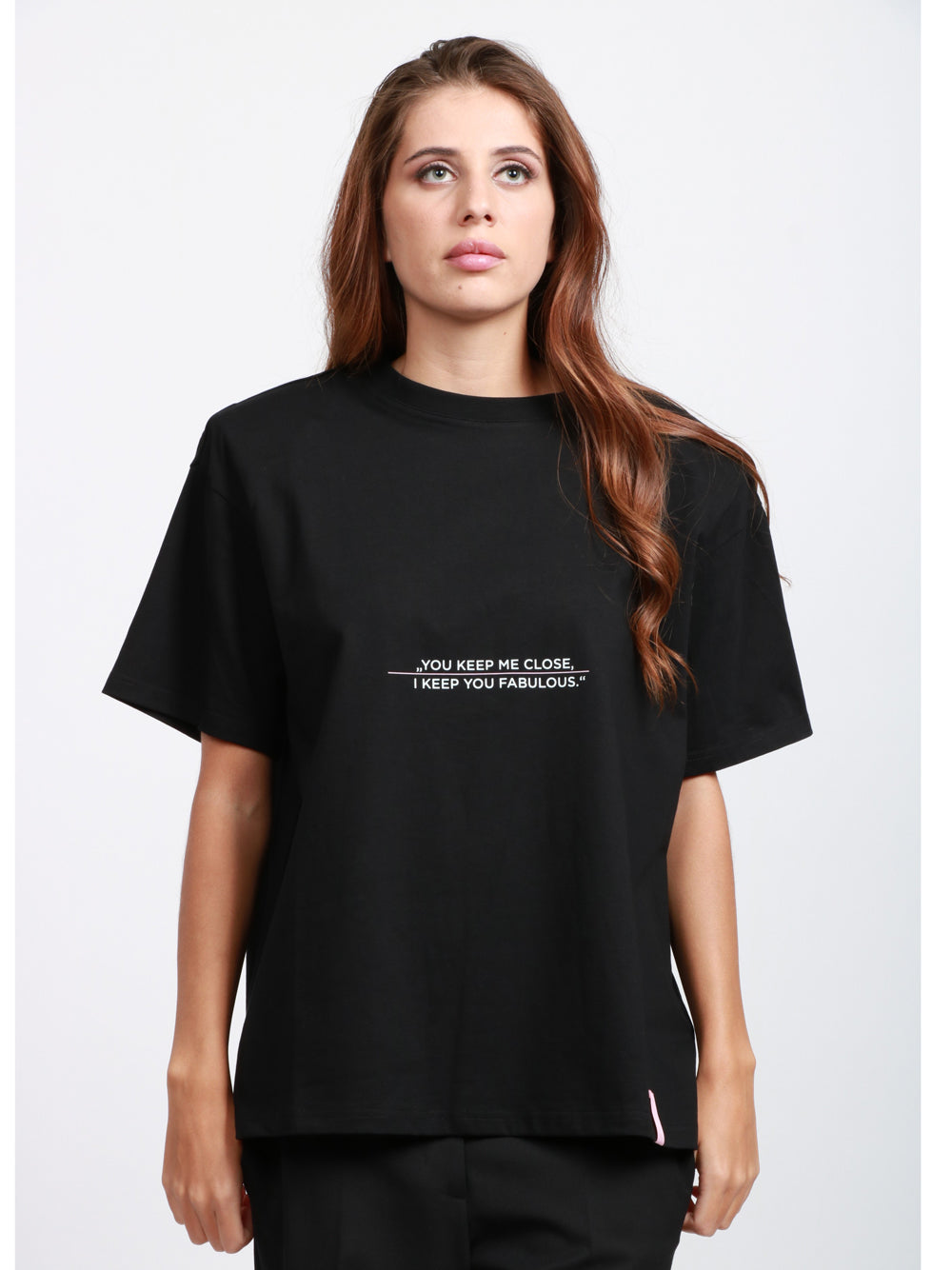 TWENTY FOURHAITCH T-Shirt Pola Gircollo in Cotone Nera con Scritta Nero
