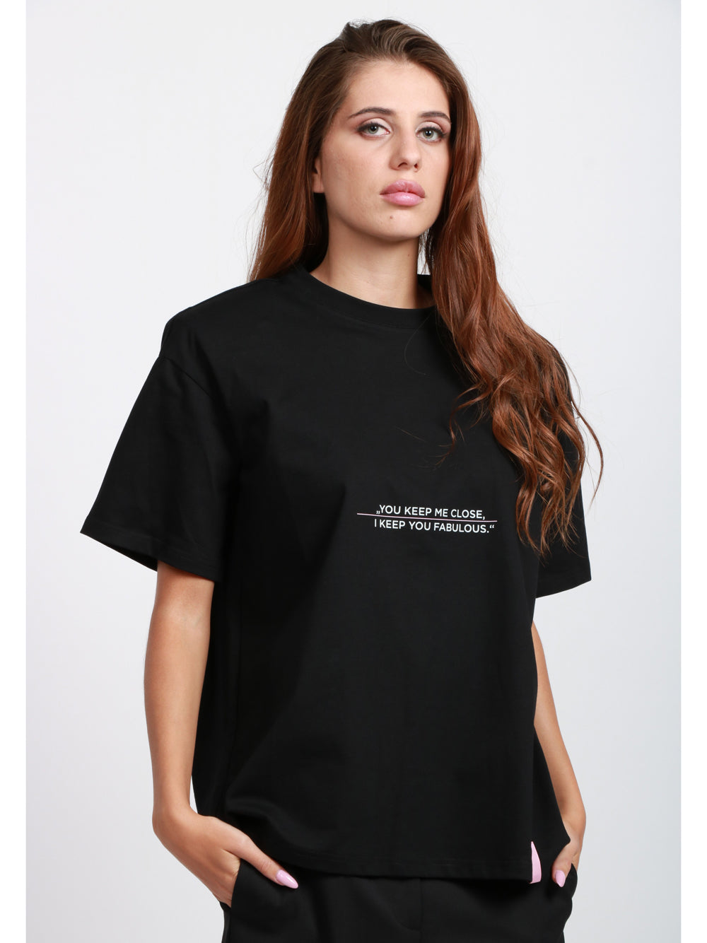 TWENTY FOURHAITCH T-Shirt Pola Gircollo in Cotone Nera con Scritta Nero