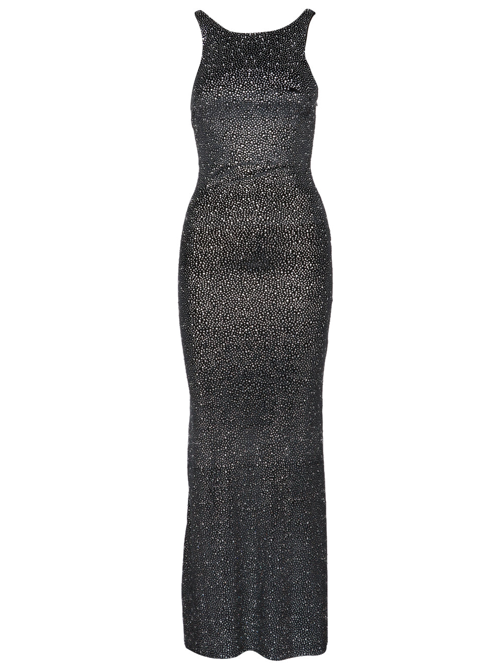 TWENTY FOURHAITCH Vestito Zehra Lungo in Velluto Nero con Strass Argento Nero+crystal