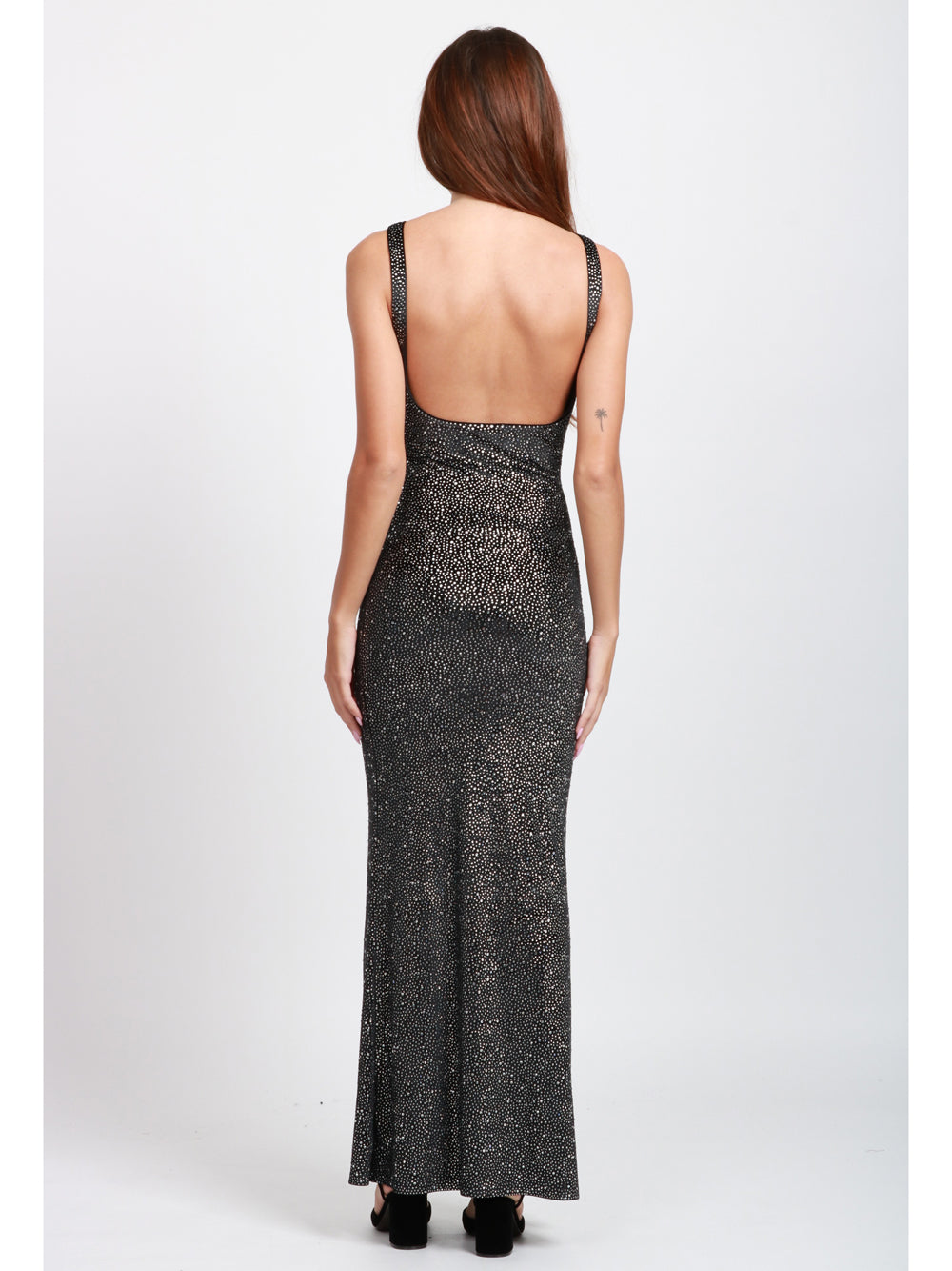 TWENTY FOURHAITCH Vestito Zehra Lungo in Velluto Nero con Strass Argento Nero+crystal