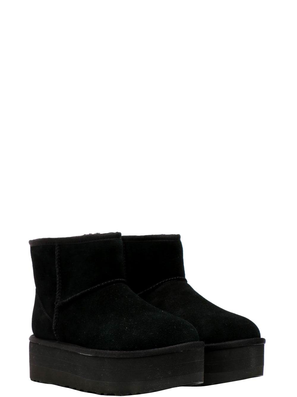 UGG Stivali Classic Mini Platform in Suede Neri con Imbottitura in Lana Nero