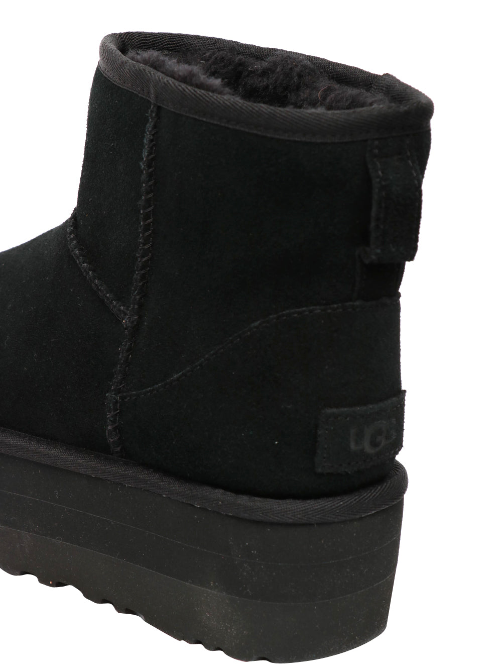 UGG Stivali Classic Mini Platform in Suede Neri con Imbottitura in Lana Nero