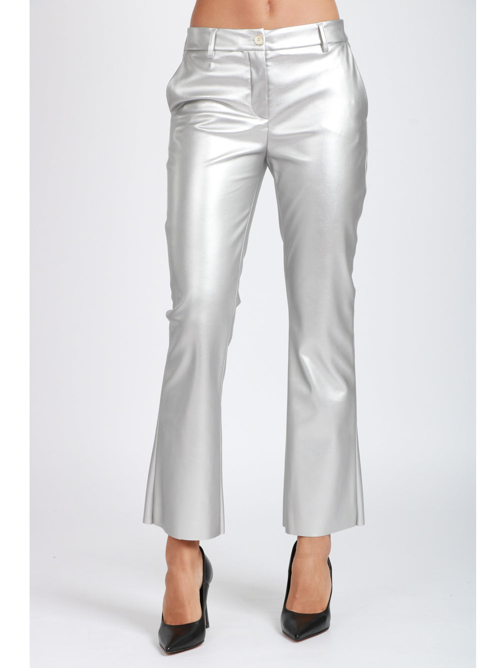 VIA MASINI 80 Pantaloni Corso Firenze T a Trombetta Laminato Argento Argento