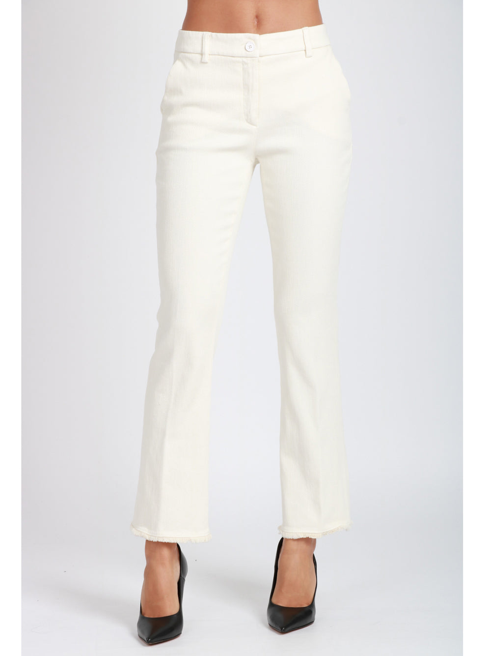 VIA MASINI 80 Pantaloni Corso Firenze T a Trombetta in Cotone Panna Panna