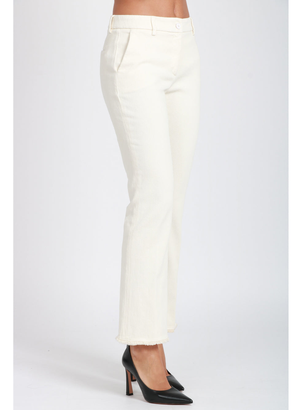 VIA MASINI 80 Pantaloni Corso Firenze T a Trombetta in Cotone Panna Panna