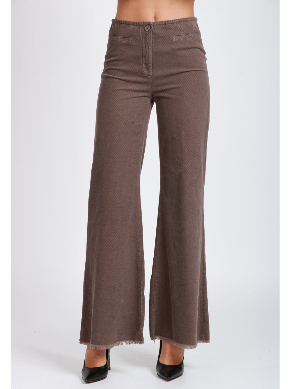 VIA MASINI 80 Pantaloni Via Conti Palazzo in Cotone Marrone Marrone