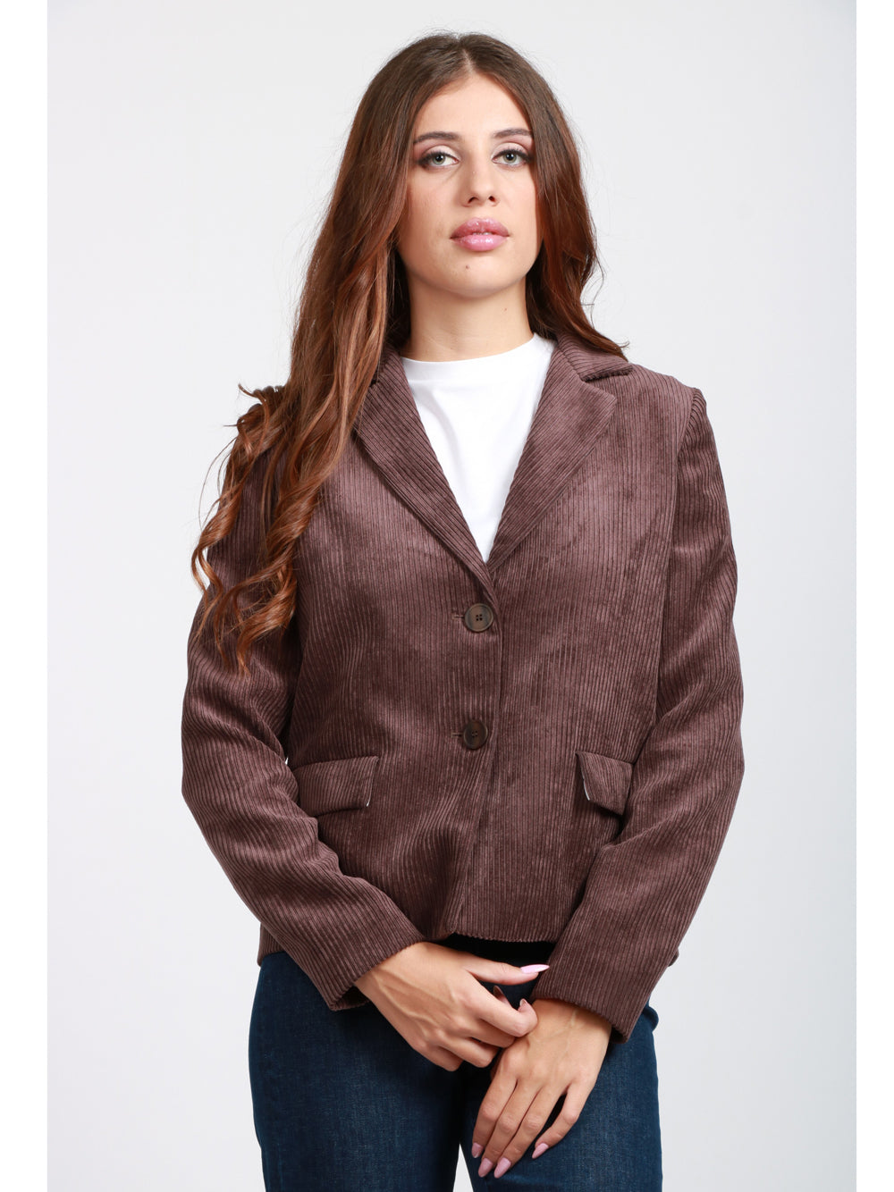 VIA MASINI 80 Giacca Via Verdi Monopetto in Velluto a Costine Marrone Marrone