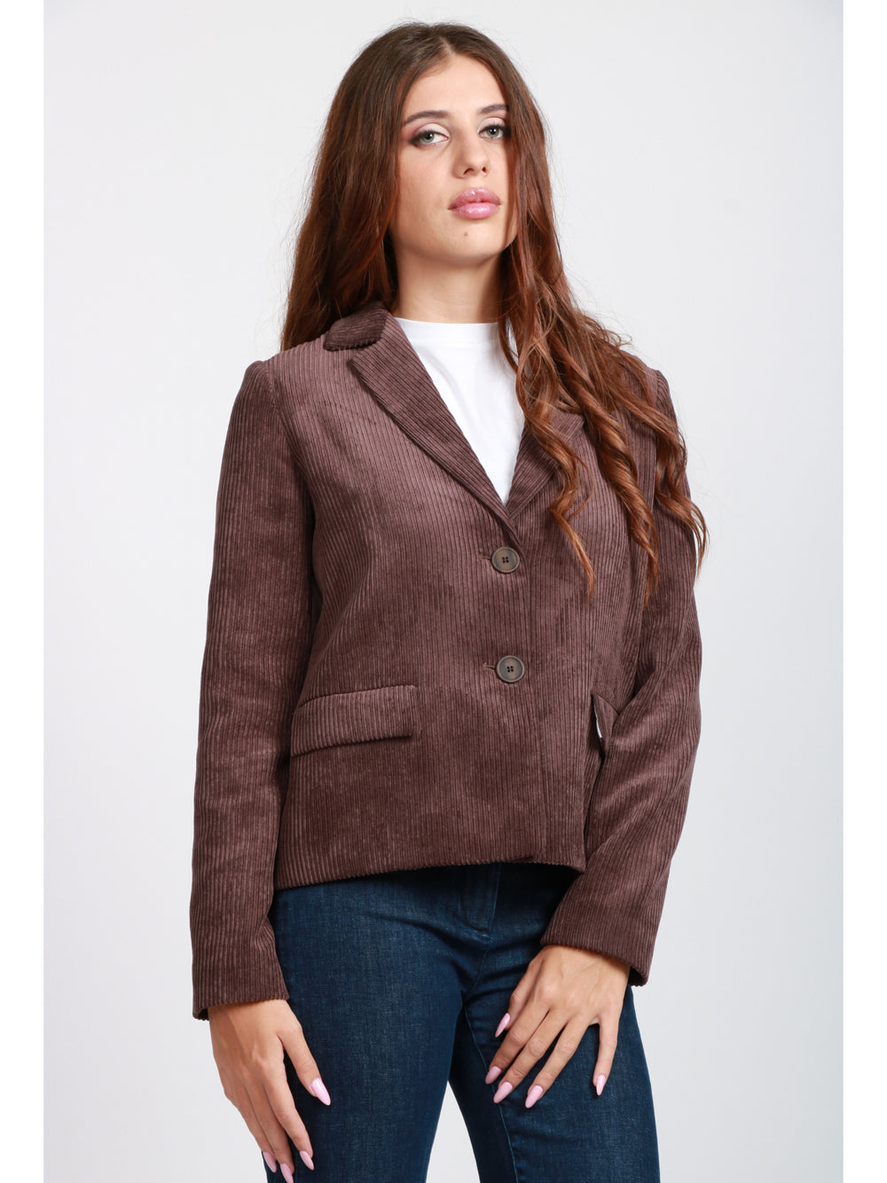 VIA MASINI 80 Giacca Via Verdi Monopetto in Velluto a Costine Marrone Marrone