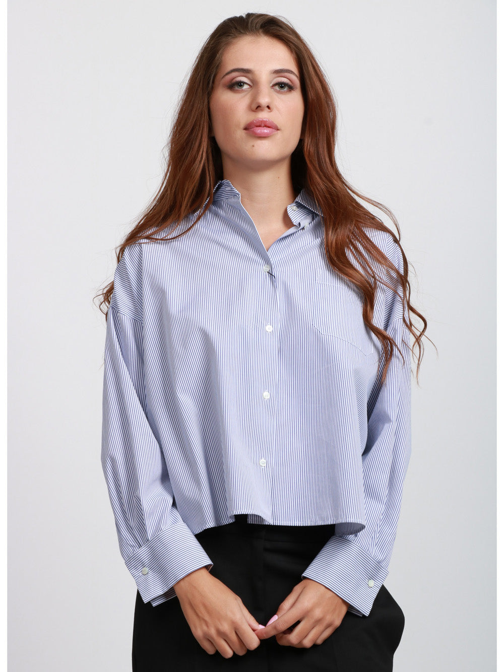 WEEKEND MAX MARA Camicia Arturo in Popeline di Cotone a Righe Celeste e Bianca Blu/bianco