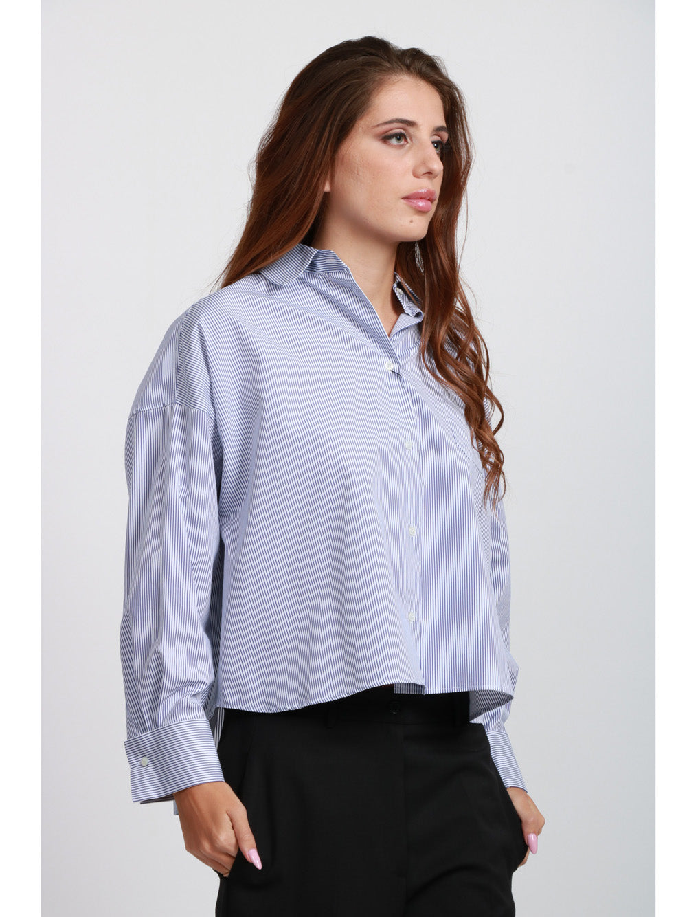 WEEKEND MAX MARA Camicia Arturo in Popeline di Cotone a Righe Celeste e Bianca Blu/bianco