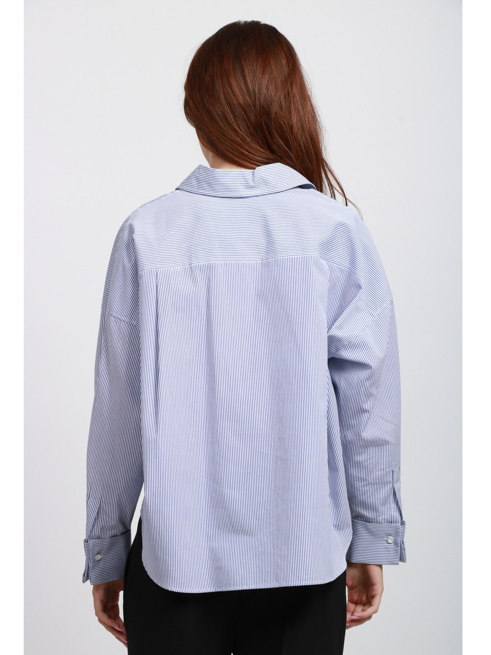 WEEKEND MAX MARA Camicia Arturo in Popeline di Cotone a Righe Celeste e Bianca Blu/bianco
