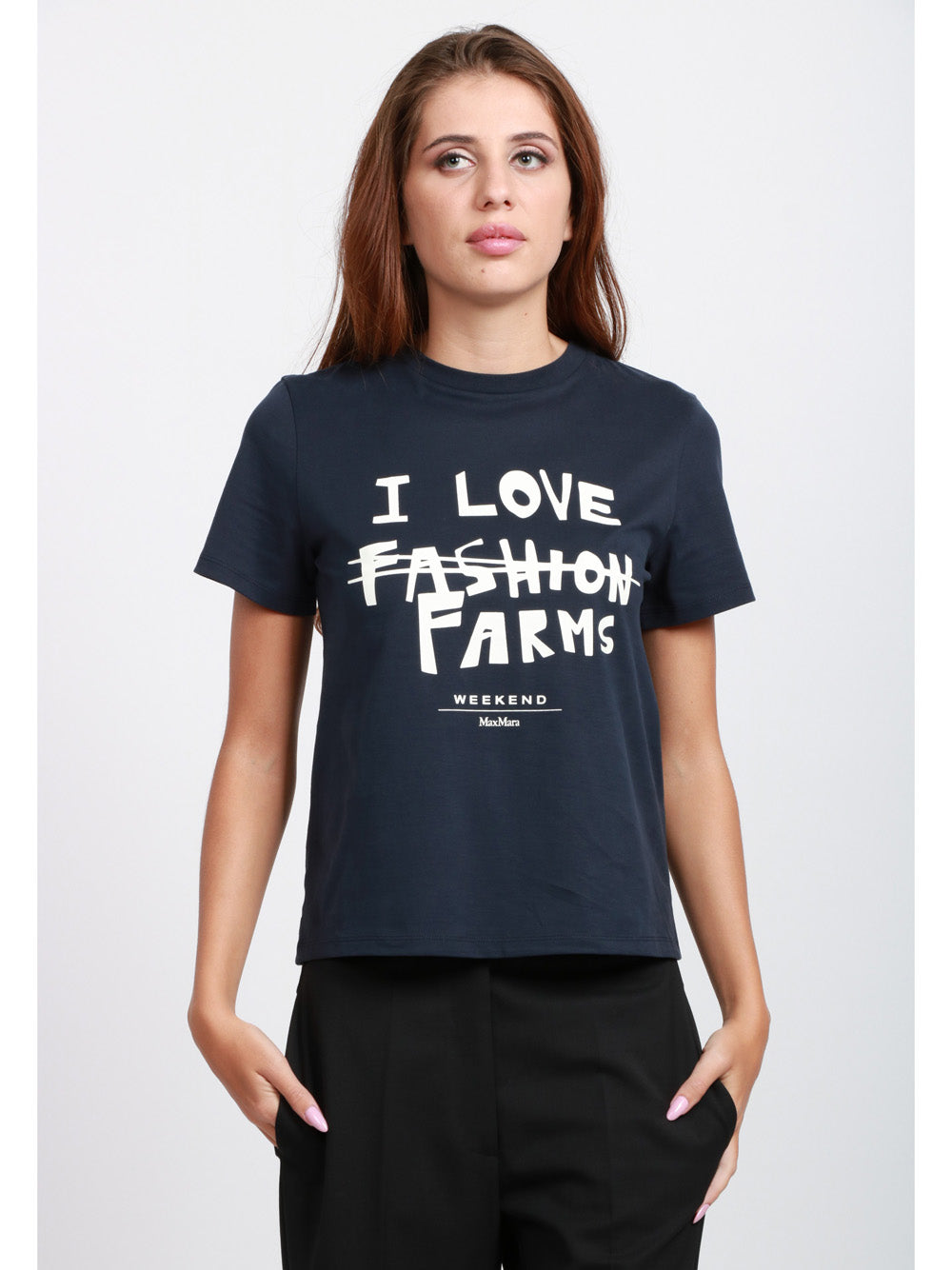 WEEKEND MAX MARA T-Shirt Clown Girocollo in Cotone Blu con Scritta Blu/bianco