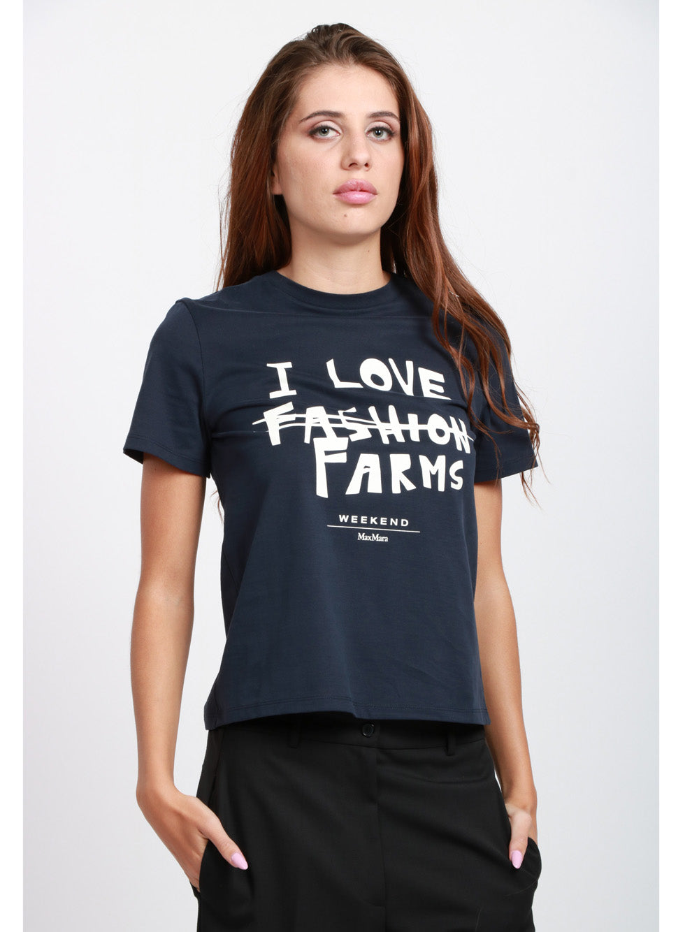 WEEKEND MAX MARA T-Shirt Clown Girocollo in Cotone Blu con Scritta Blu/bianco