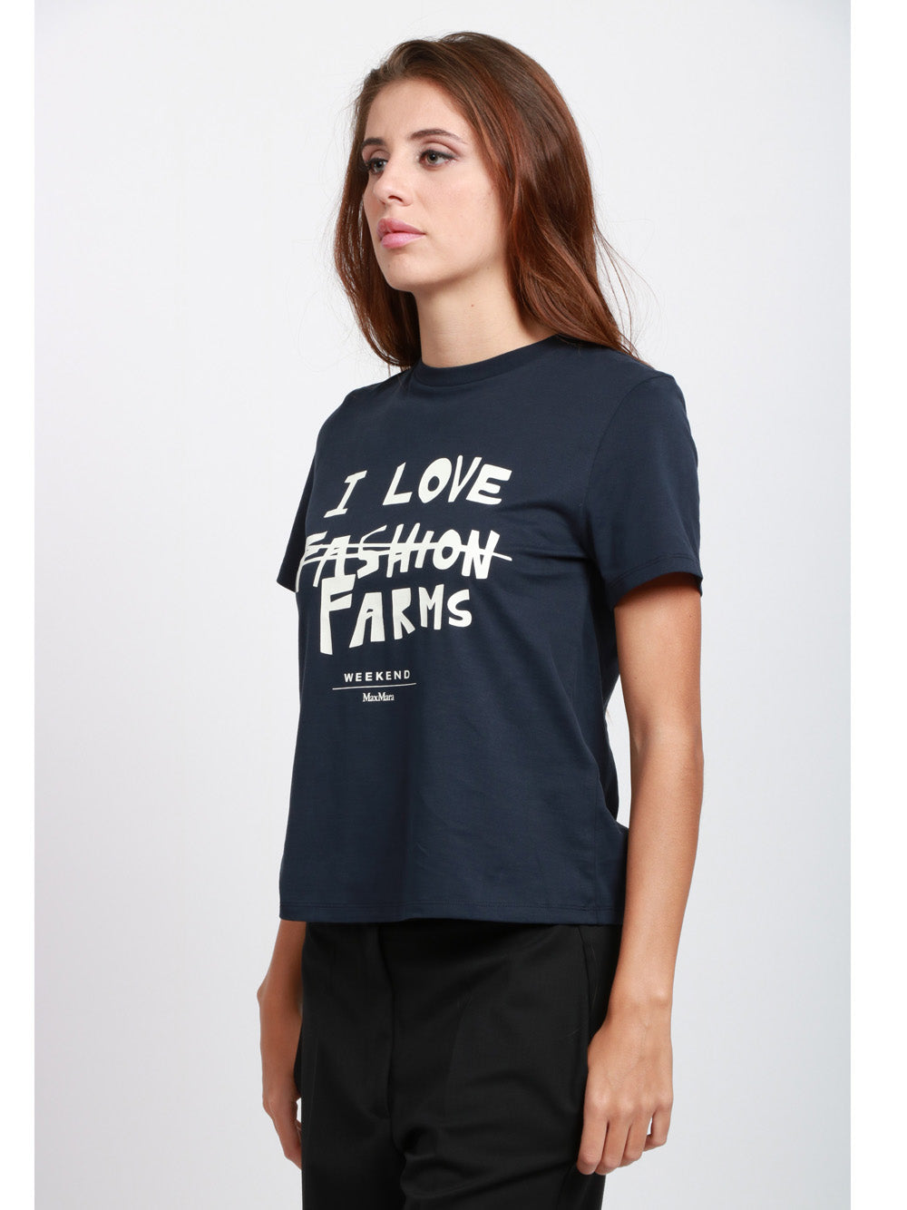 WEEKEND MAX MARA T-Shirt Clown Girocollo in Cotone Blu con Scritta Blu/bianco