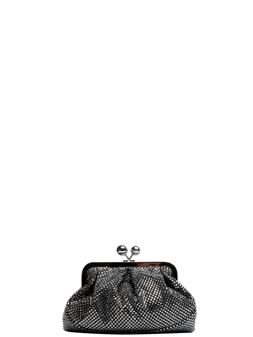 WEEKEND MAX MARA Borsa Pochette Emy Pasticcino Piccola in Raso Nera con Srass Nero