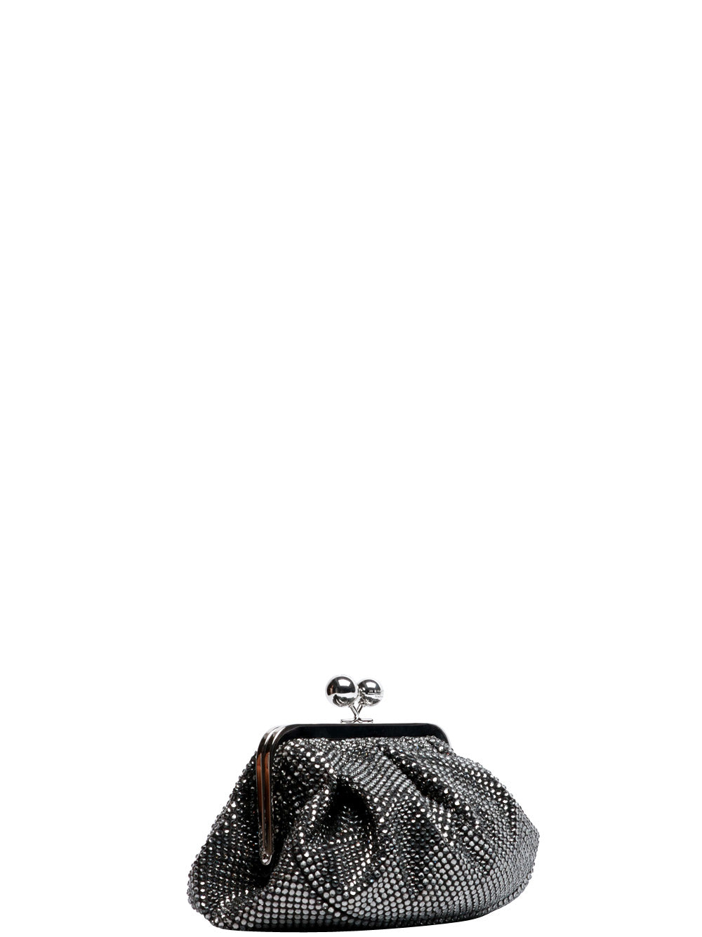 WEEKEND MAX MARA Borsa Pochette Emy Pasticcino Piccola in Raso Nera con Srass Nero