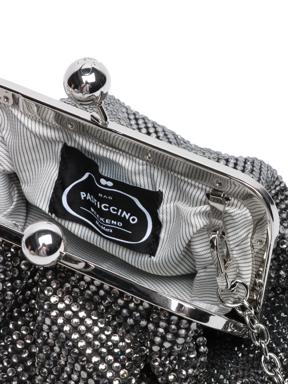 WEEKEND MAX MARA Borsa Pochette Emy Pasticcino Piccola in Raso Nera con Srass Nero