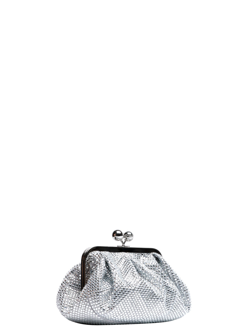 WEEKEND MAX MARA Borsa Pochette Emy Pasticcino Piccola in Raso Argento con Srass Silver