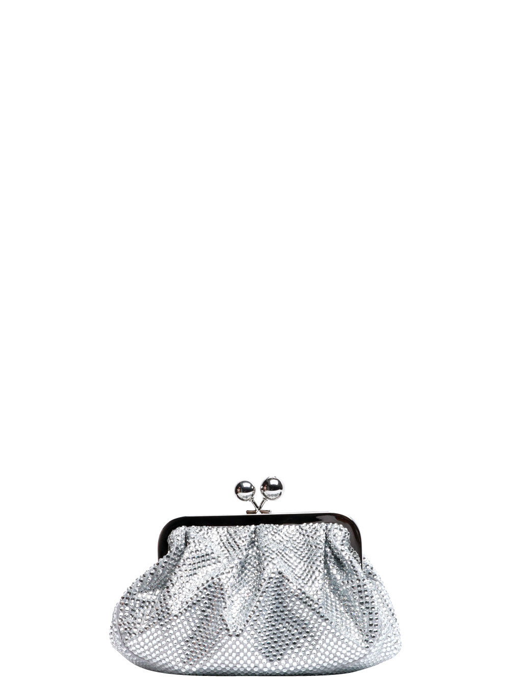 WEEKEND MAX MARA Borsa Pochette Emy Pasticcino Piccola in Raso Argento con Srass Silver