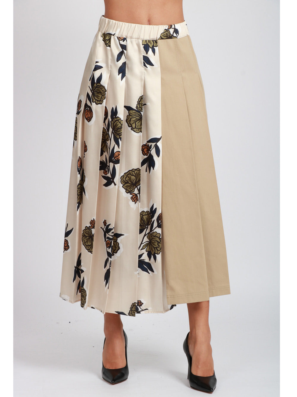 WEEKEND MAX MARA Gonna Etra a Pieghe in Twill Beige a Fantasia Beige+color