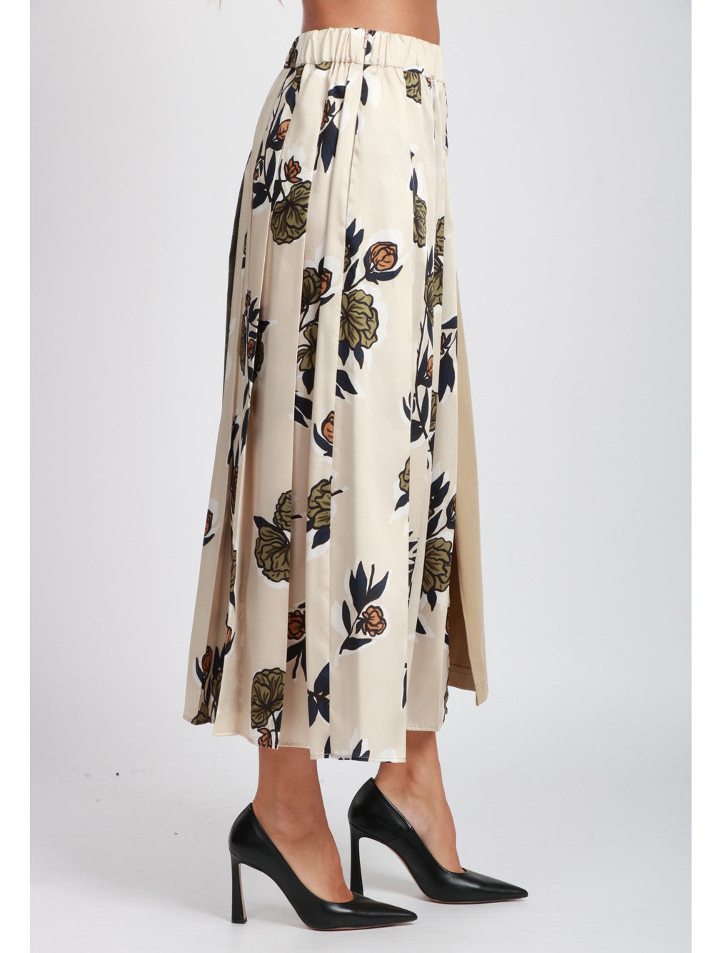 WEEKEND MAX MARA Gonna Etra a Pieghe in Twill Beige a Fantasia Beige+color