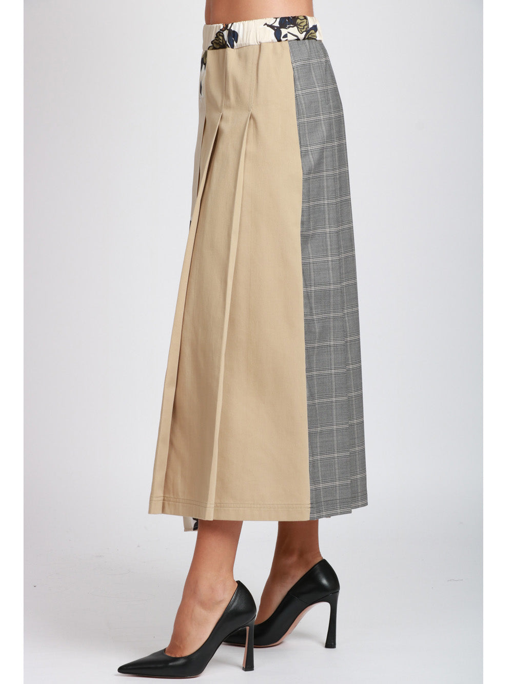 WEEKEND MAX MARA Gonna Etra a Pieghe in Twill Beige a Fantasia Beige+color