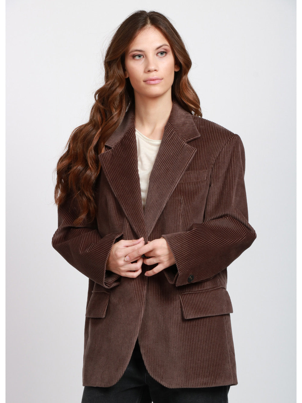 WEEKEND MAX MARA Giacca Formia Monopetto in Velluto a Coste Marrone Testa di moro