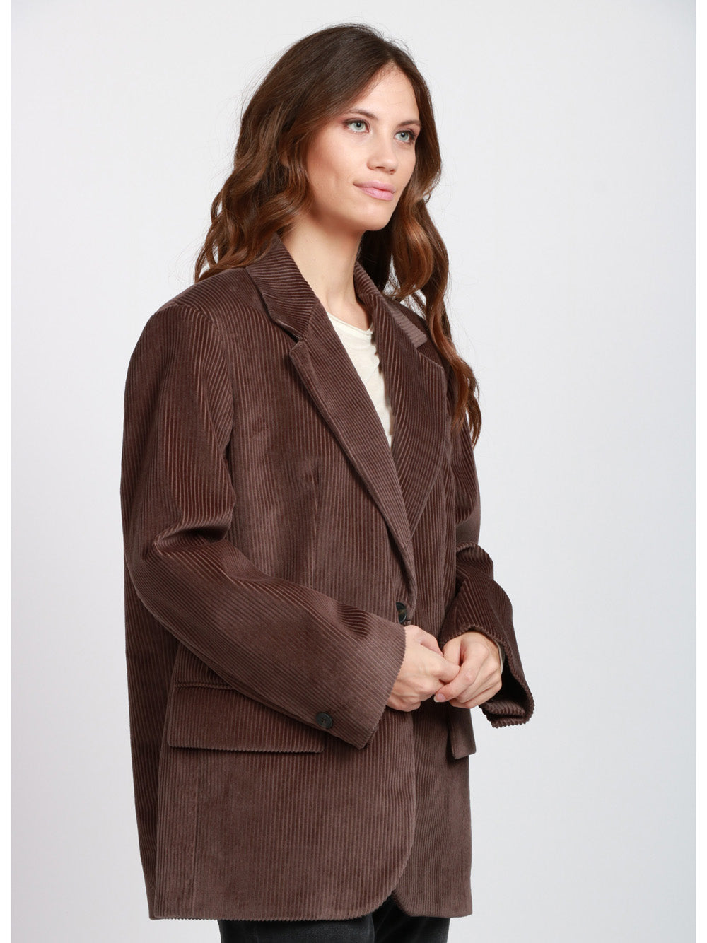 WEEKEND MAX MARA Giacca Formia Monopetto in Velluto a Coste Marrone Testa di moro