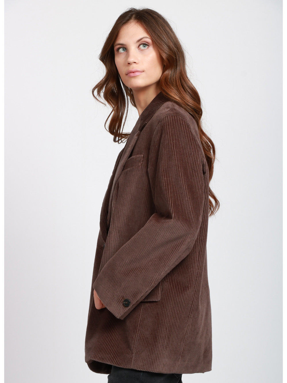 WEEKEND MAX MARA Giacca Formia Monopetto in Velluto a Coste Marrone Testa di moro