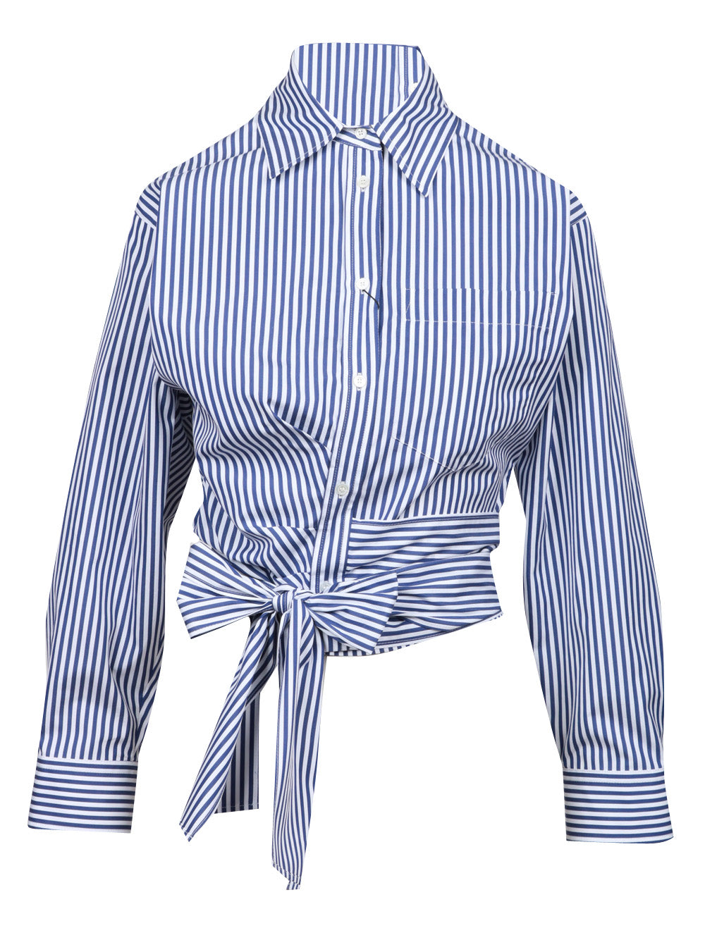WEEKEND MAX MARA Camicia Fresco in Cotone a Righe Blu e Bianco con Fusciacca sul Fondo Blue navy/bianco