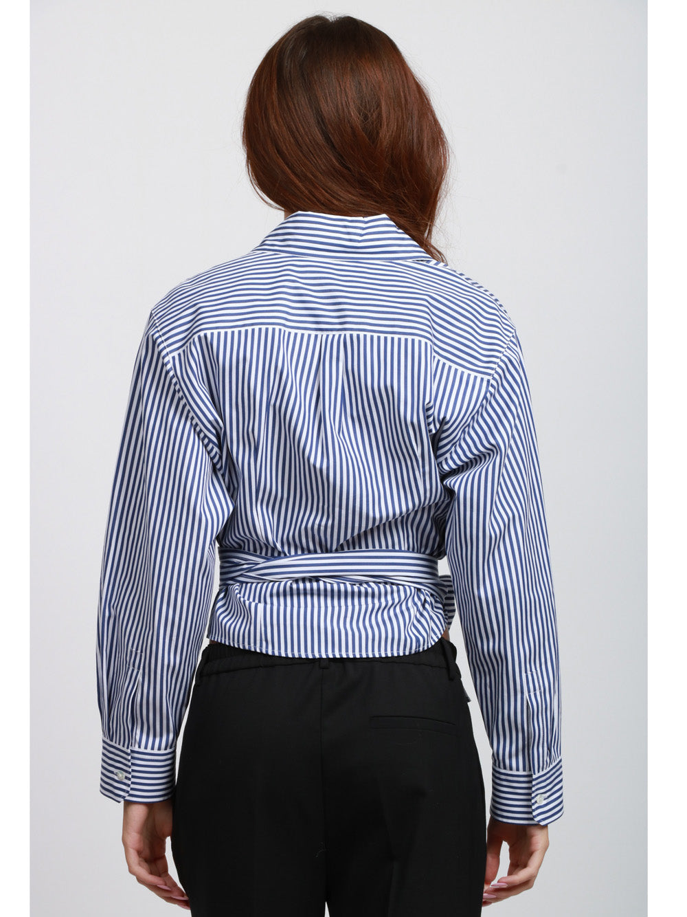 WEEKEND MAX MARA Camicia Fresco in Cotone a Righe Blu e Bianco con Fusciacca sul Fondo Blue navy/bianco