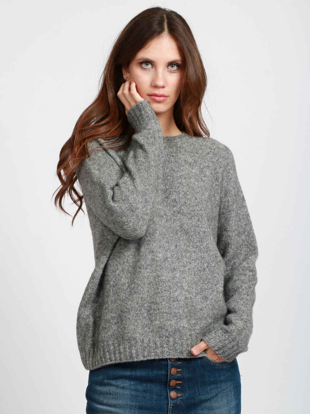WEEKEND MAX MARA Maglia Ghiacci Girocollo in Alpaca Grigia Grigio
