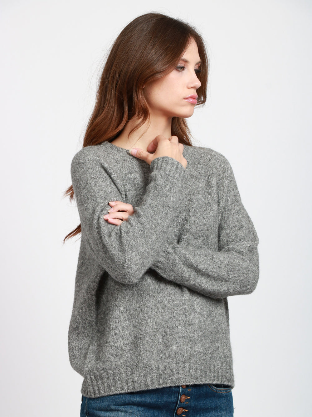 WEEKEND MAX MARA Maglia Ghiacci Girocollo in Alpaca Grigia Grigio