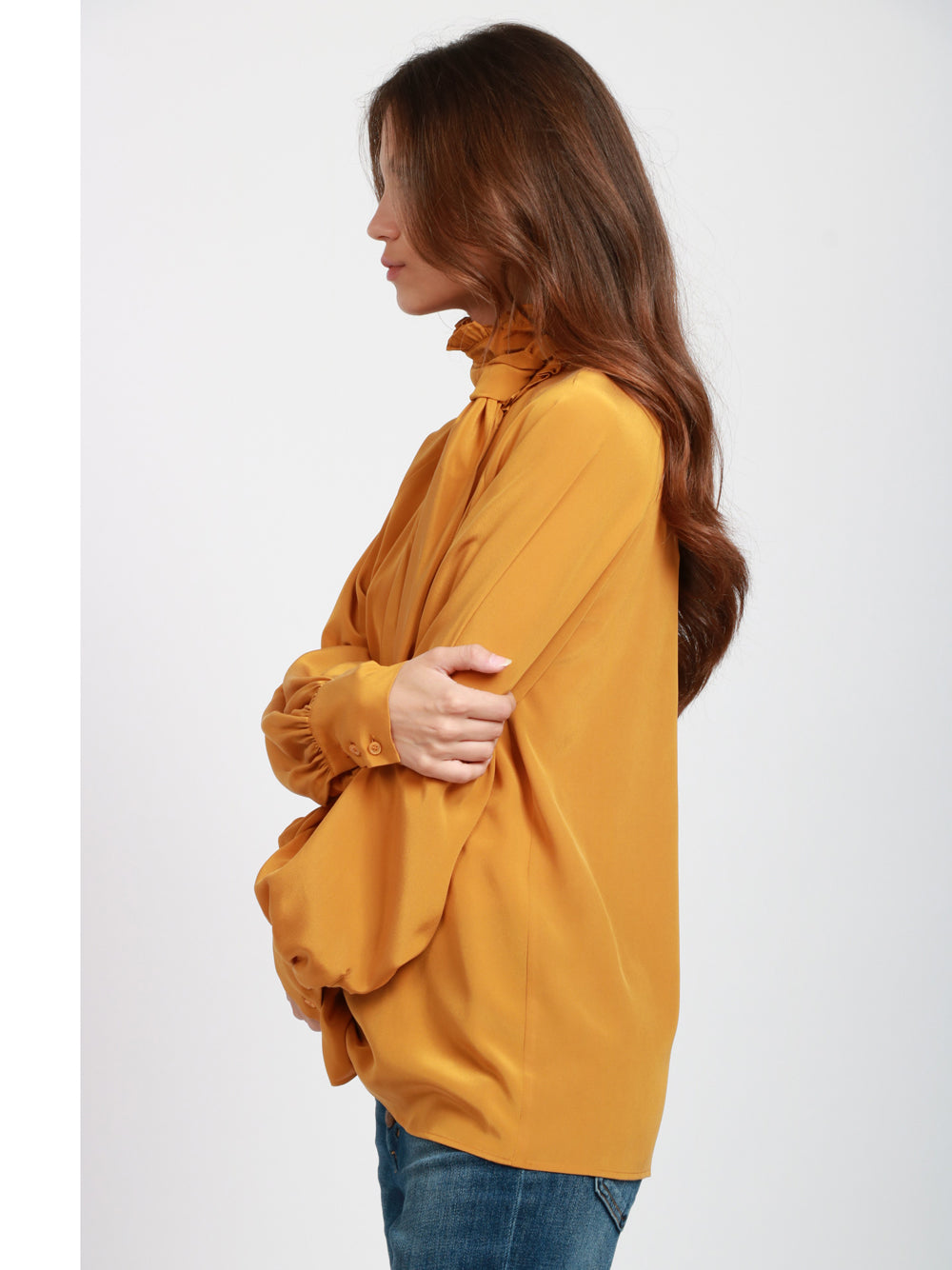 WEEKEND MAX MARA Blusa Guido in Seta Senape con Rouches su Collo Senape
