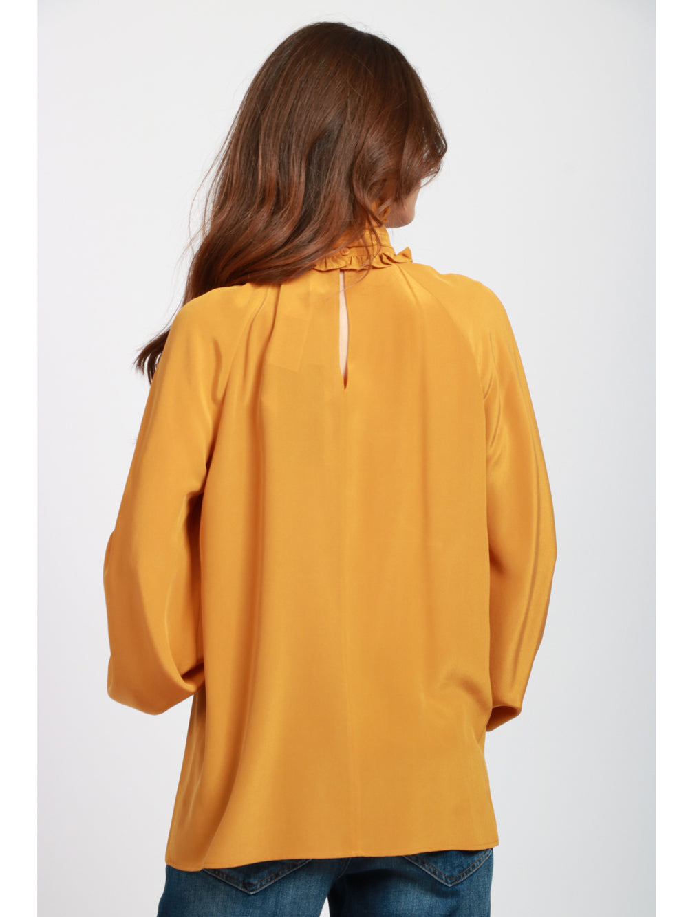 WEEKEND MAX MARA Blusa Guido in Seta Senape con Rouches su Collo Senape