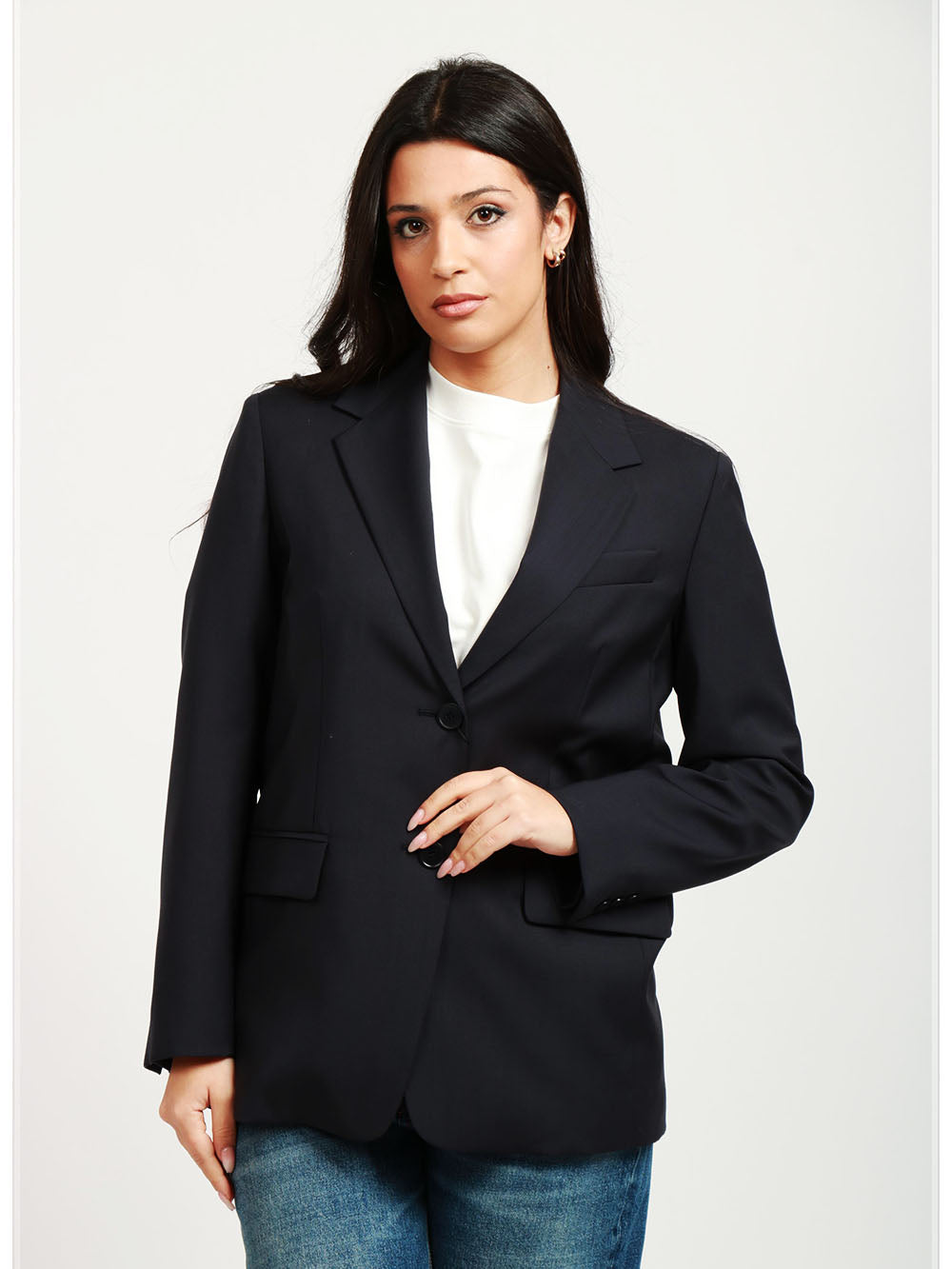 WEEKEND MAX MARA Giacca Materia Monopetto in Fresco di Lana Blu Notte Blu