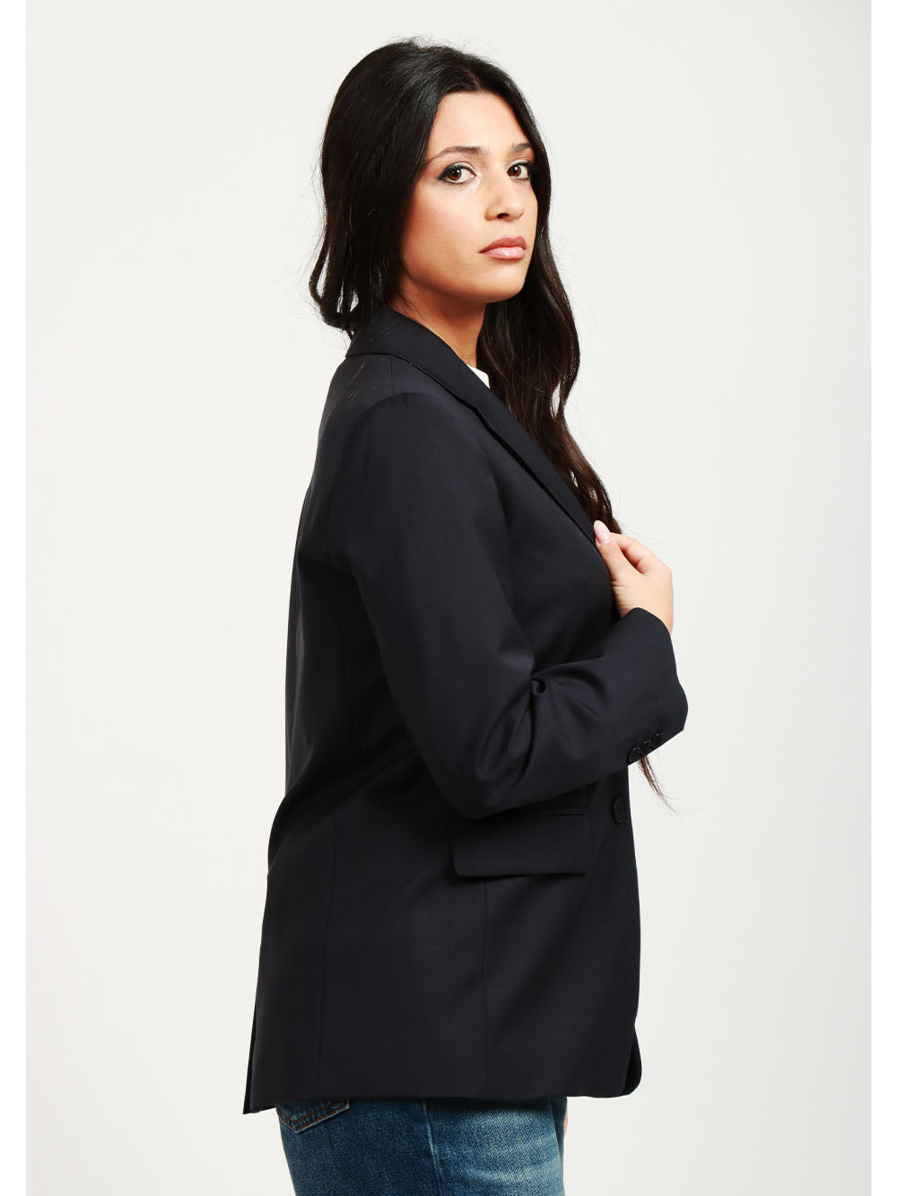 WEEKEND MAX MARA Giacca Materia Monopetto in Fresco di Lana Blu Notte Blu